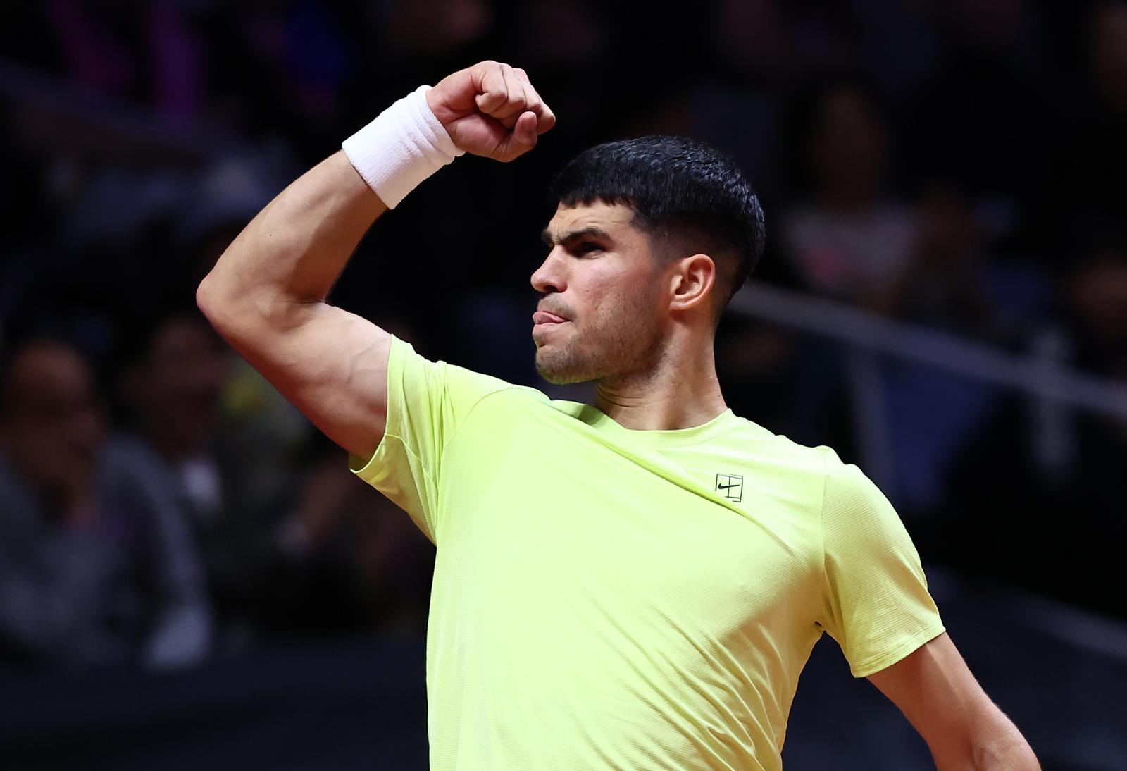 카를로스 알카라스가 10일 오후 인천 중구 인스파이어 아레나에서 열린 현대카드 슈퍼매치 14 얀니크 신네르와의 경기에서 득점 후 기뻐하고 있다. 2026.1.10/뉴스1