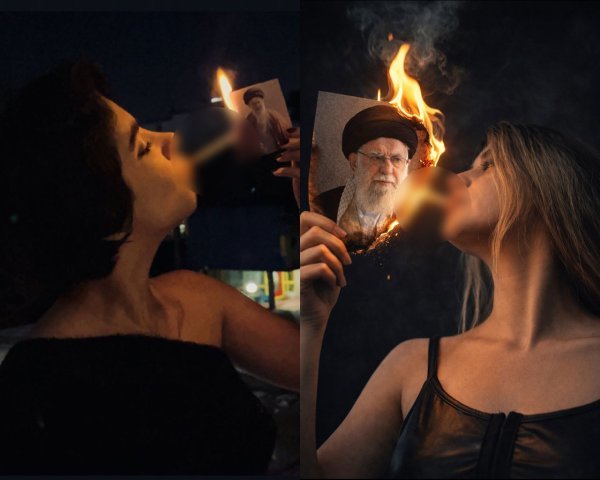 히메네이의 사진에 불을 붙여 담뱃불로 사용하는 여성들. 엑스 갈무리