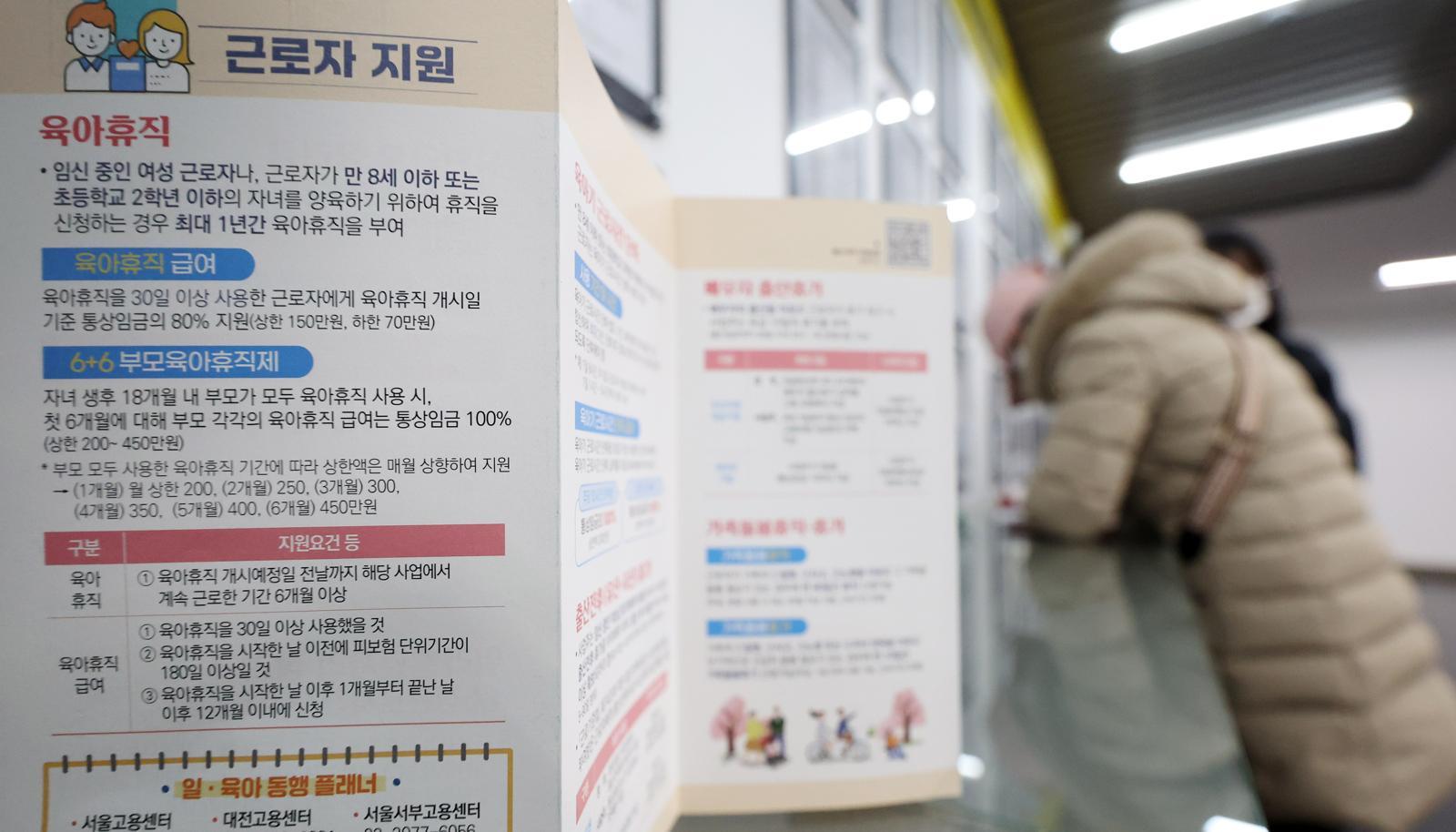 11일 오후 서울 마포구 서부고용복지플러스센터에 육아휴직 관련 리플릿이 놓여 있다. 2025.02.11 뉴시스