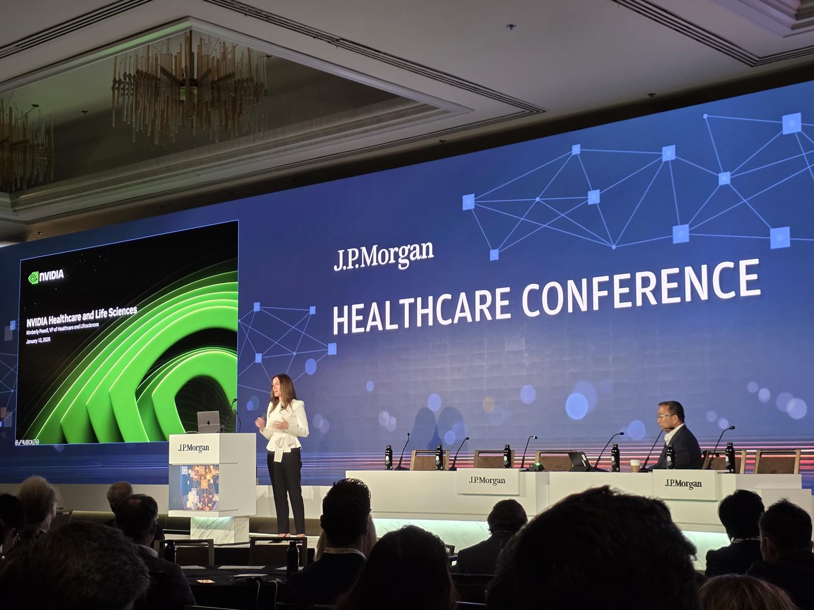 킴벌리 파월 엔비디아 헬스케어·라이프사이언스 부문 부사장은 12일(현지 시간) 미국 샌프란시스코 웨스틴 세인트 프랜시스 호텔에서 열린 ‘JP모건 헬스케어 콘퍼런스’ 기업 발표에서 일라이릴리와 ‘AI 공동 혁신 연구소’를 설립한다고 밝혔다. 엔비디아 제공