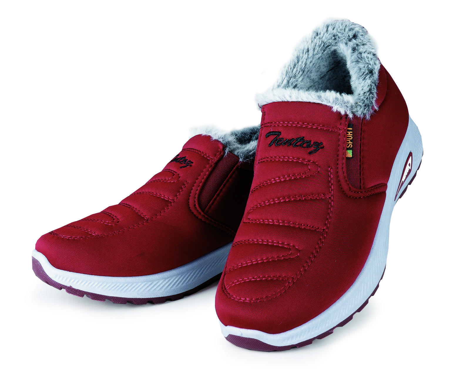 라미 보아털 패딩 운동화 여성용 레드.