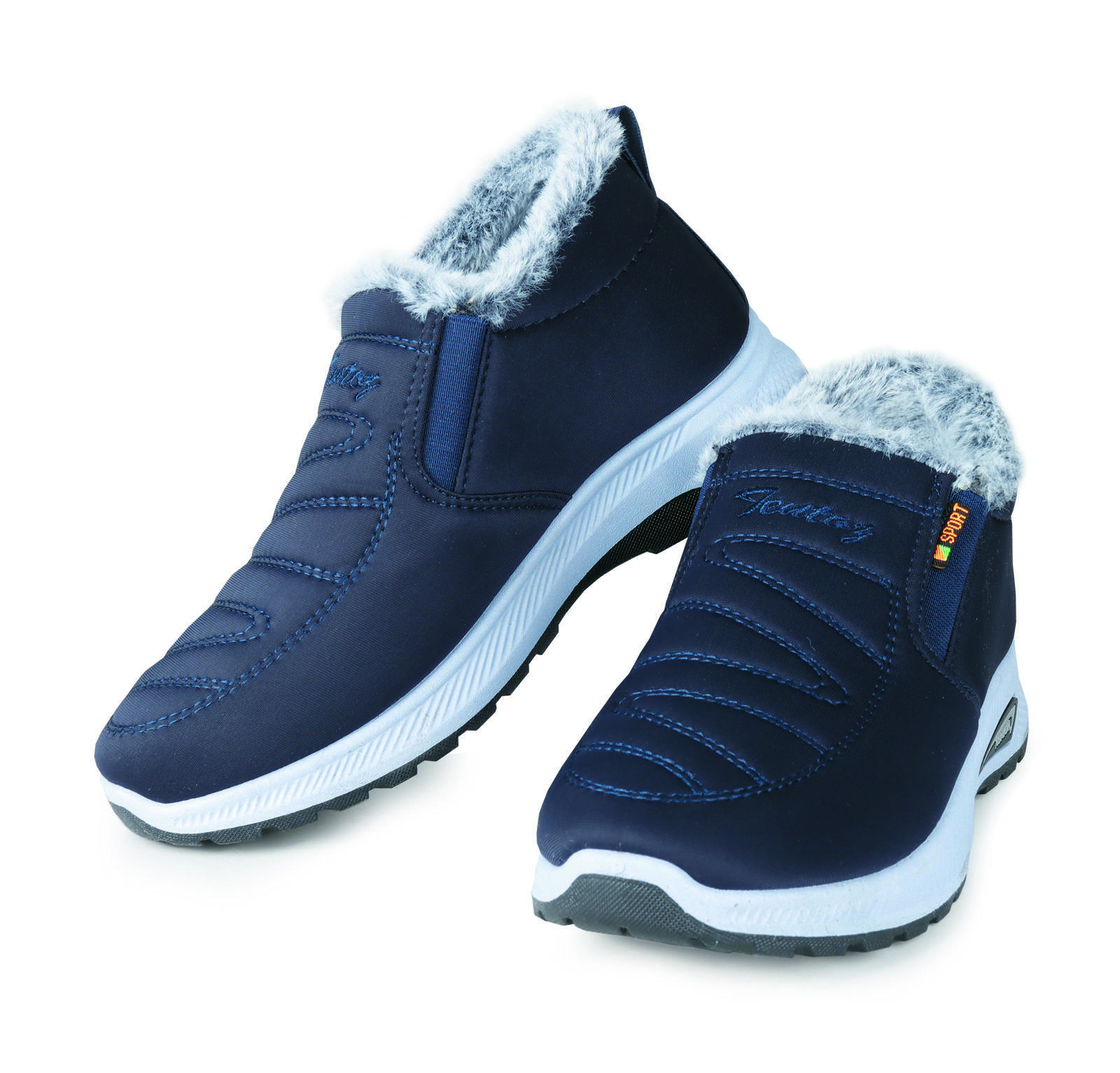 라미 보아털 패딩 운동화. 남성용 네이비. 로드워크 제공.