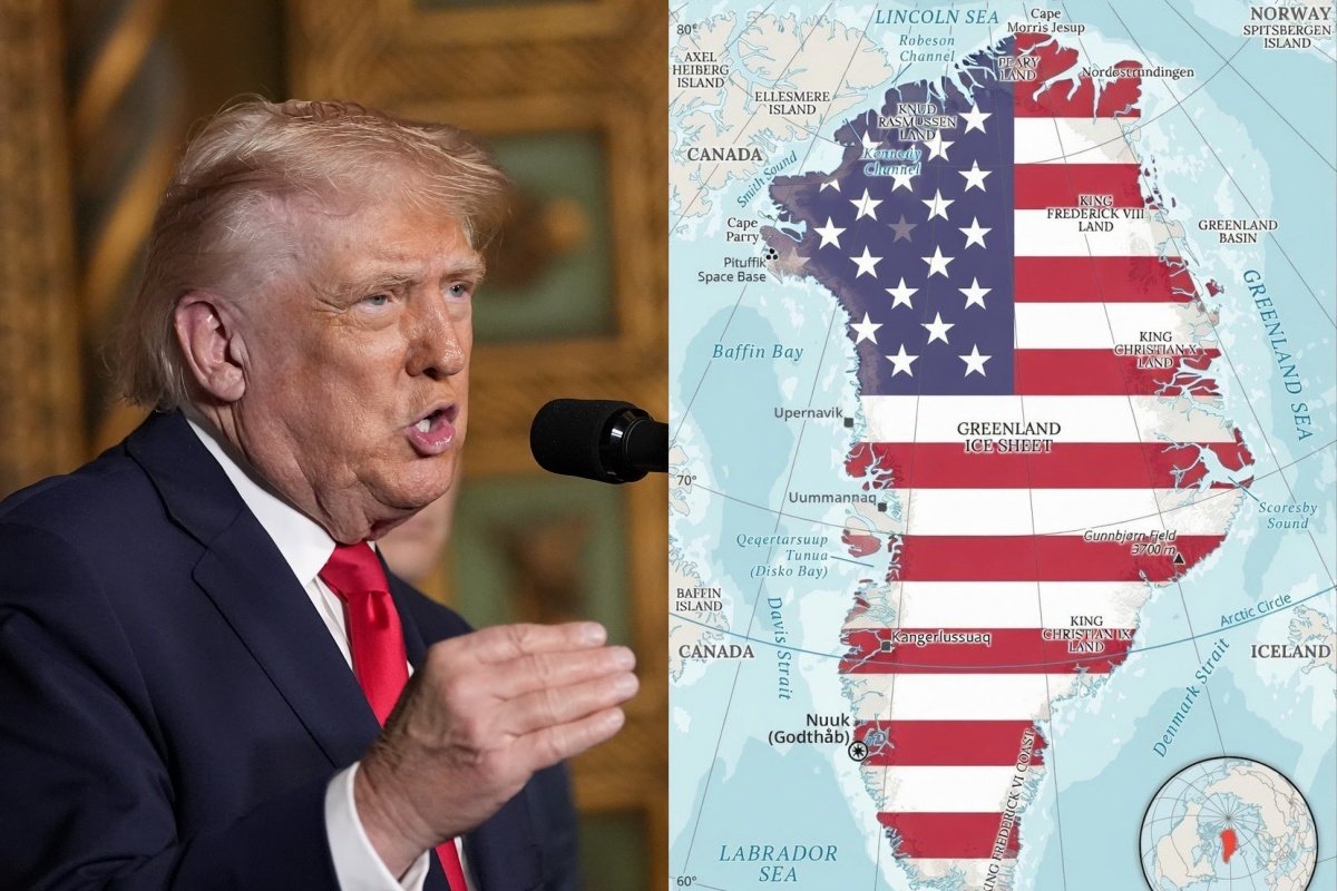 (왼쪽부터) 도널드 트럼프 미국 대통령, 스티븐 밀러 백악관 부비서실장의 부인 케이티 밀러가 엑스(X) 계정에 올린 그린란드 지도.