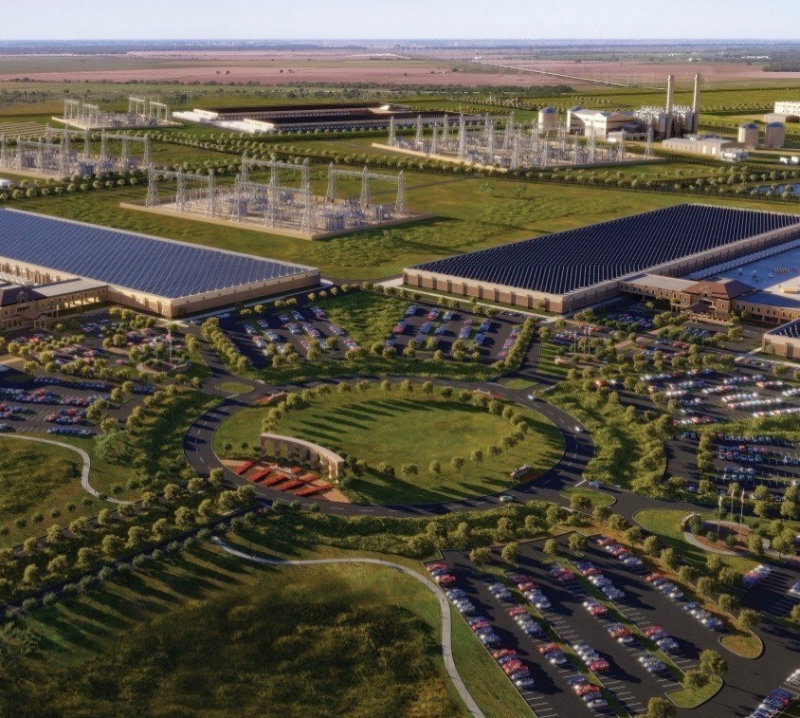 미국의 에너지 디벨로퍼 페르미 아메리카가 텍사스주에 조성하는 ‘복합 에너지 및 인공지능(AI) 캠퍼스’ 조감도. 현대건설은 이 프로젝트에서 대형 원전 4기의 기본설계를 맡았다. 사진 출처 페르미 아메리카 ‘X’