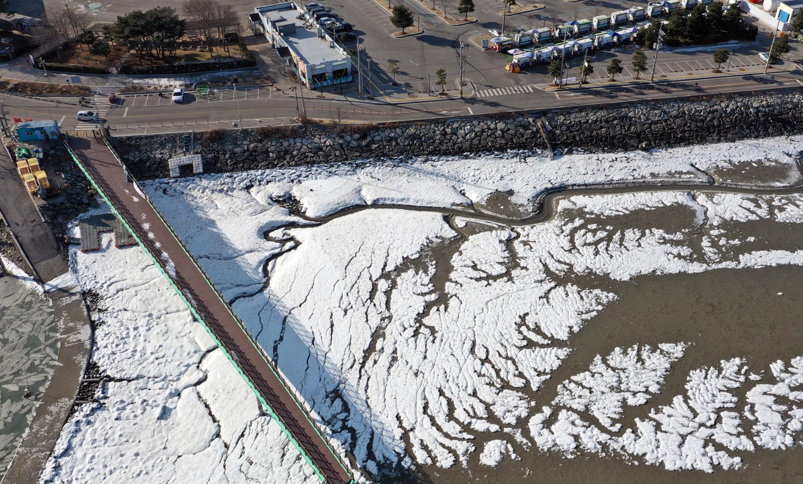 ‘1년 중 가장 춥다’는 절기상 대한(大寒)인 20일 경기 화성시 서신면 궁평항 인근의 갯벌이 얼어있다. 기상청은 이번 한파가 21~22일까지 이어지며 절정에 달할 가능성이 크다고 보고 있다. 2026.1.20/뉴스1