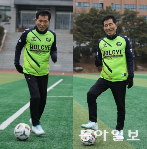 변석화 험멜코리아 회장이 서울 강서구 화곡동 신정고교 운동장에서 축구하다 포즈를 취했다. 12세 때인 1974년 동네 또래 친구들과 월계축구회를 결성한 변 회장은 53년째 매 주말 공을 차며 건강한 삶을 만들어 가고 있다. 양종구 기자 yjongk@donga.com