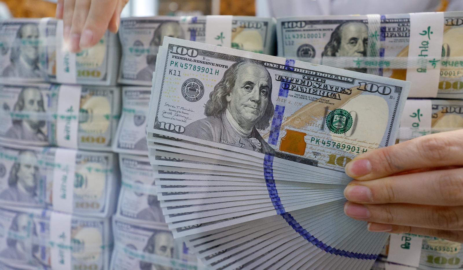 서울 중구 하나은행 명동점 위변조대응센터에서 직원이 달러화를 정리하고 있다. 2024.1.29 뉴스1