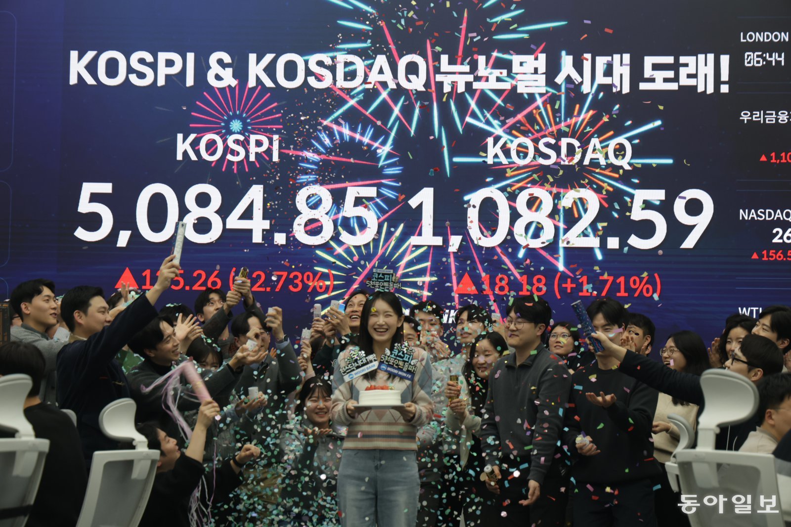 27일 코스피 종가 5000포인트를 돌파한 가운데 우리은행 딜링룸. 박형기 기자 oneshot@donga.com