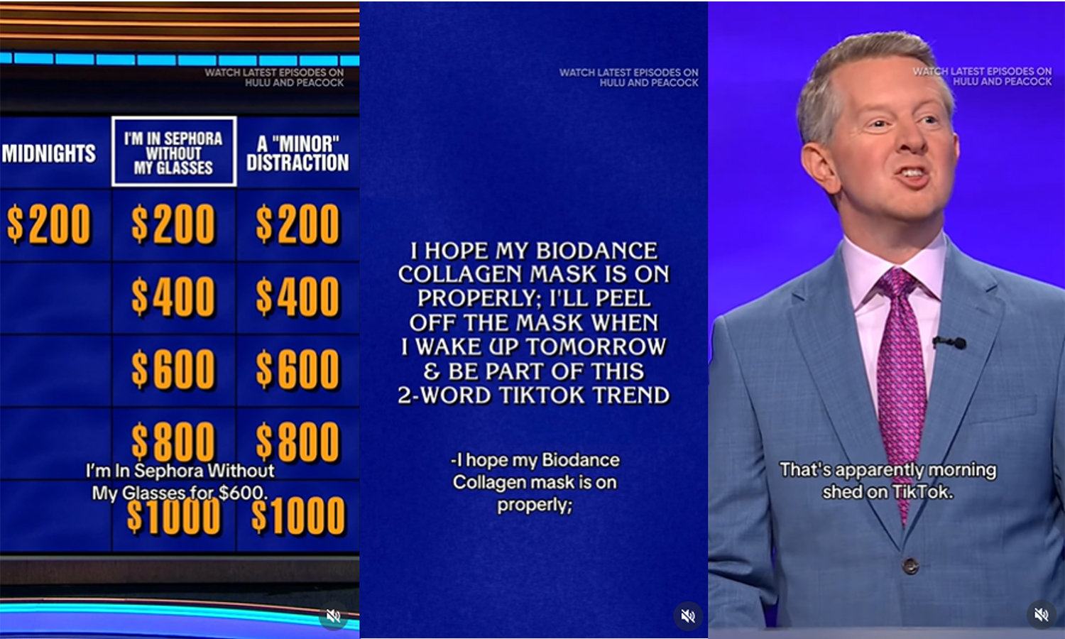 미국 장수 퀴즈쇼에 바이오던스 콜라겐 마스크가 등장했다. ‘아침 피부관리’ 루틴을 설명하는 맥락에서 한국 브랜드가 미국 소비 트렌드의 하나의 사례로 소환됐다. 사진제공ㅣ 바이오던스(BIODANCE)