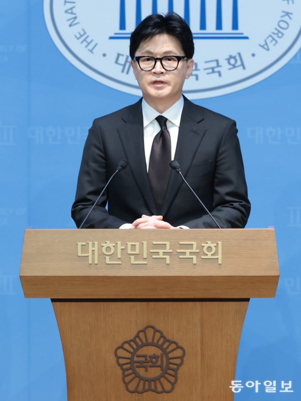 한동훈 전 국민의힘 대표가 29일 오후 서울 여의도 국회 소통관에서 자신의 제명 결정에 대해 입장 발표를 하고 있다. 이훈구 기자