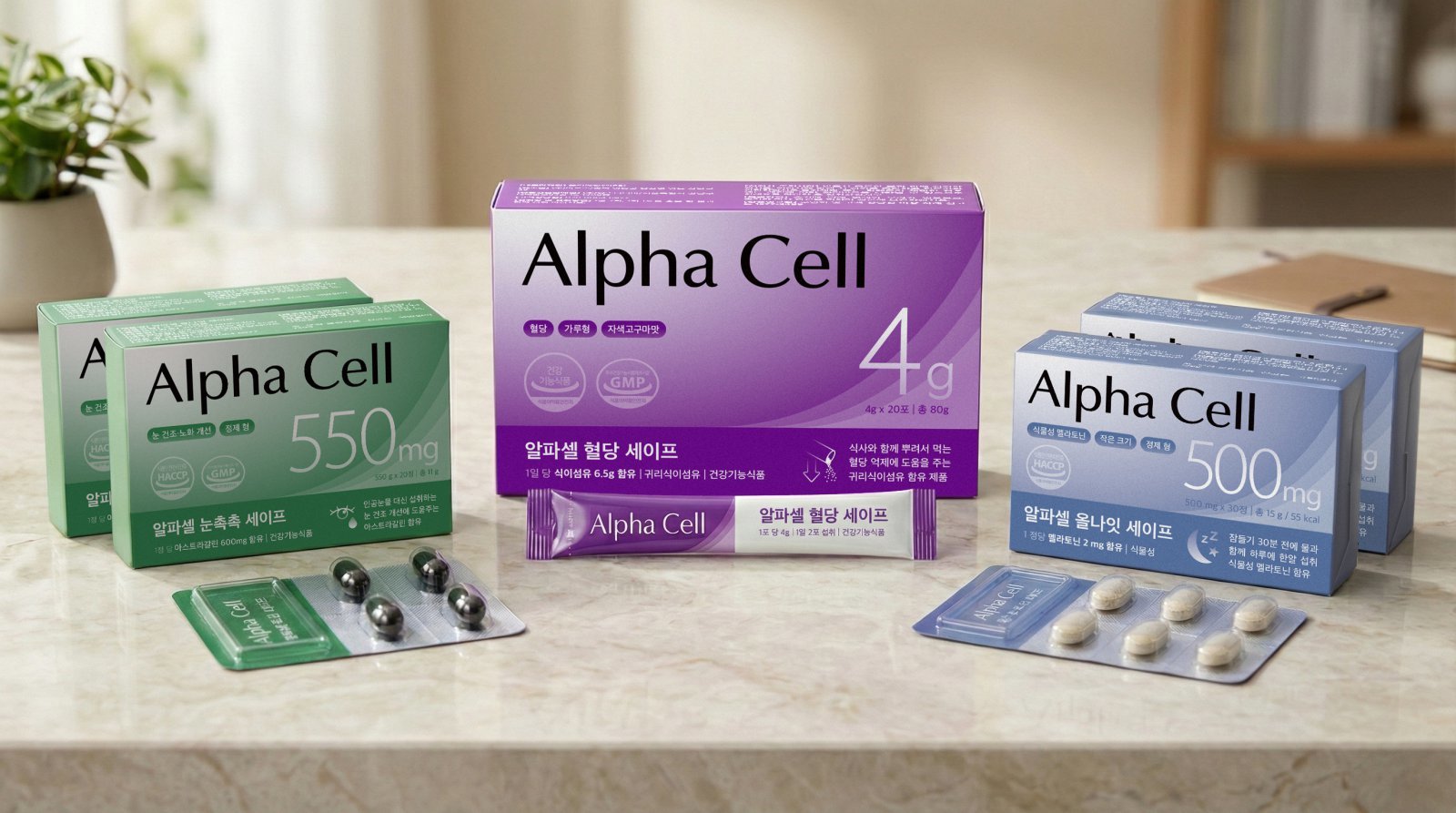 건강기능식품 전문 브랜드 알파셀(Alpha Cell) 제품들. 알파셀 제공