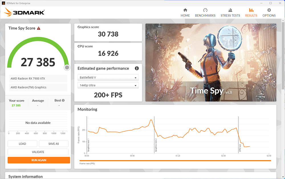 다이렉트 12 기반의 게이밍 성능을 확인하는 3D마크: 타임스파이 점수는 1만 6926점으로 9800X3D보다 조금 더 동작 속도의 영향을 많이 받았다 / 출처=IT동아