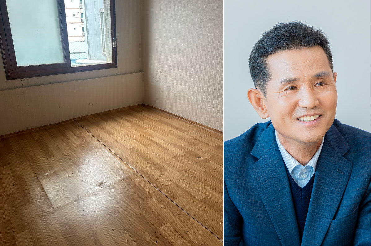 6개월전부터 오태원 부산 북구청장(오른쪽 사진)이 북구청사 내 사적인 용도로 전용 ‘쑥뜸 시술방’을 만든 공간. 논란이 일자 현재는 모두 철거된 상태다. 뉴시스