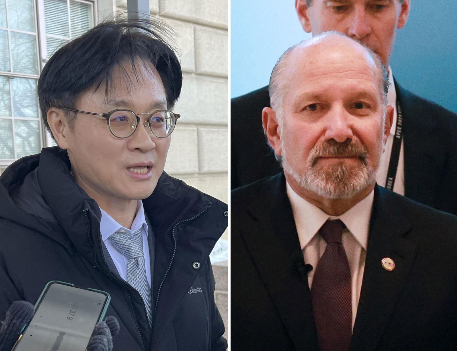 김정관 산업통상부 장관(왼쪽), 하워드 러트닉 미국 상무장관.