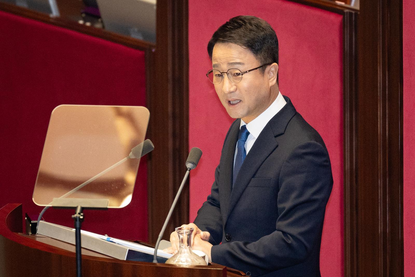 한병도 더불어민주당 원내대표가 3일 서울 여의도 국회에서 열린 제432회 국회(임시회) 제2차 본회의에서 국정에 관한 교섭단체 대표연설을 하고 있다. 2026.2.3/뉴스1