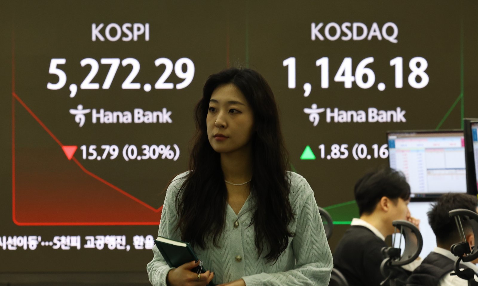 코스피가 전 거래일(5288.08)보다 27.37포인트(0.52%) 하락한 5260.71에 개장한 4일 서울 중구 하나은행 딜링룸에 코스피 시세가 보이고 있다.   코스닥 지수는 전 거래일(1144.33)보다 5.31포인트(0.46%) 내린 1139.02에 거래를 시작했다. 서울 외환시장에서 원·달러 환율은 전 거래일 주간거래 종가(1445.4원)보다 4.5원 오른 1449.9원에 출발했다. 2026.02.04 뉴시스