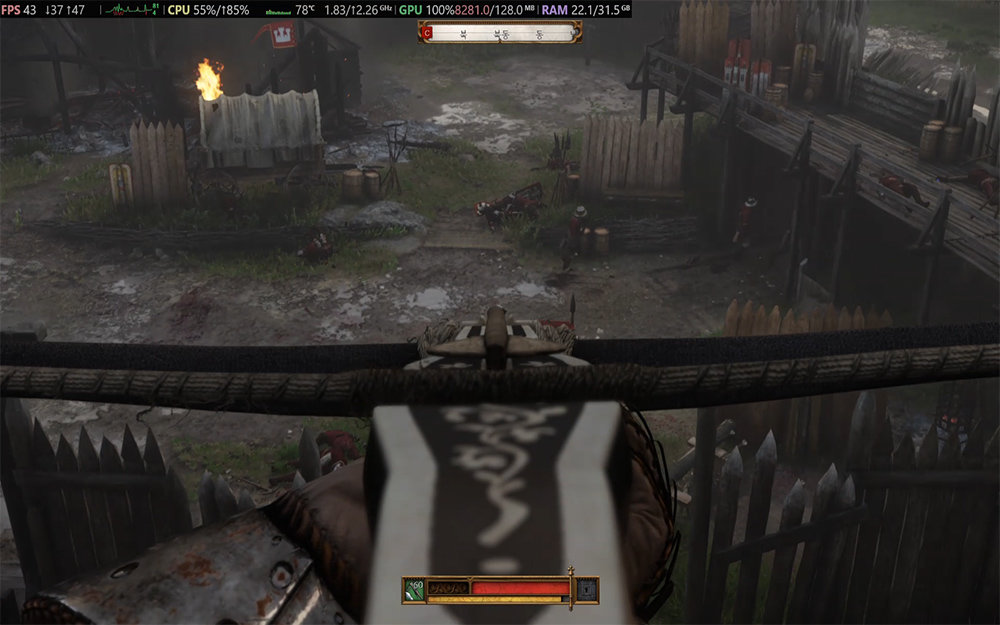 킹덤 컴: 딜리버런스 II는 FHD 해상도 울트라 사양 설정에서 약 45프레임으로 플레이할 수 있다 / 출처=IT동아