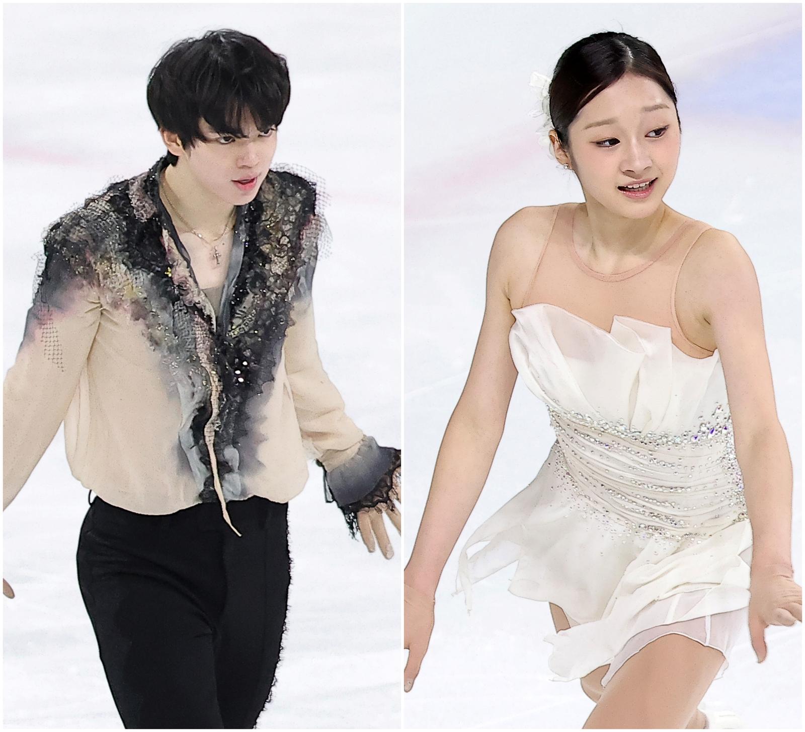 피겨스케이팅 선수 차준환(왼쪽)과 신지아. 뉴스1