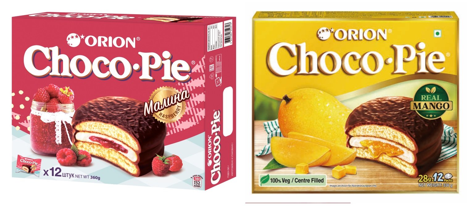 러시아(왼),인도(오)에서 판매하는 초코파이.오리온 제공