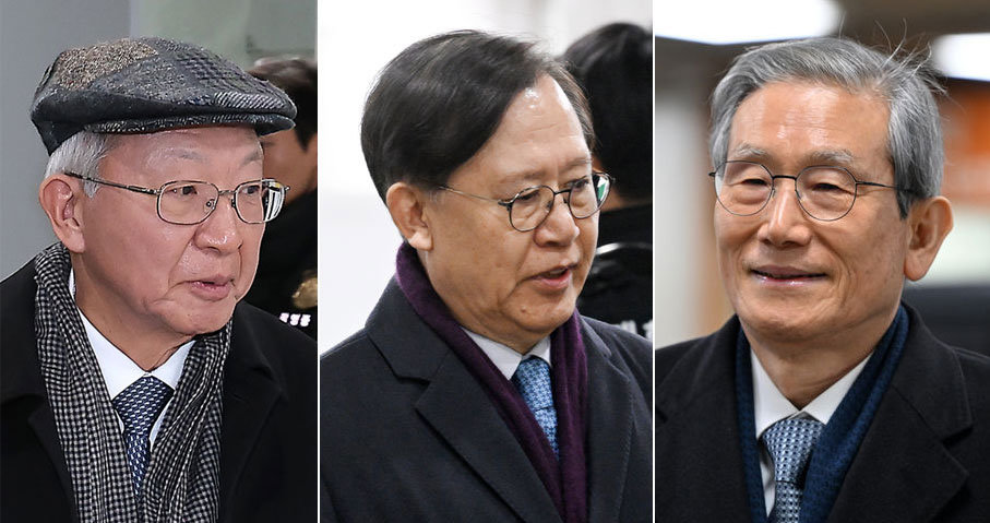 (왼쪽부터)양승태 전 대법원장, 박병대, 고영한 전 대법관. 뉴시스