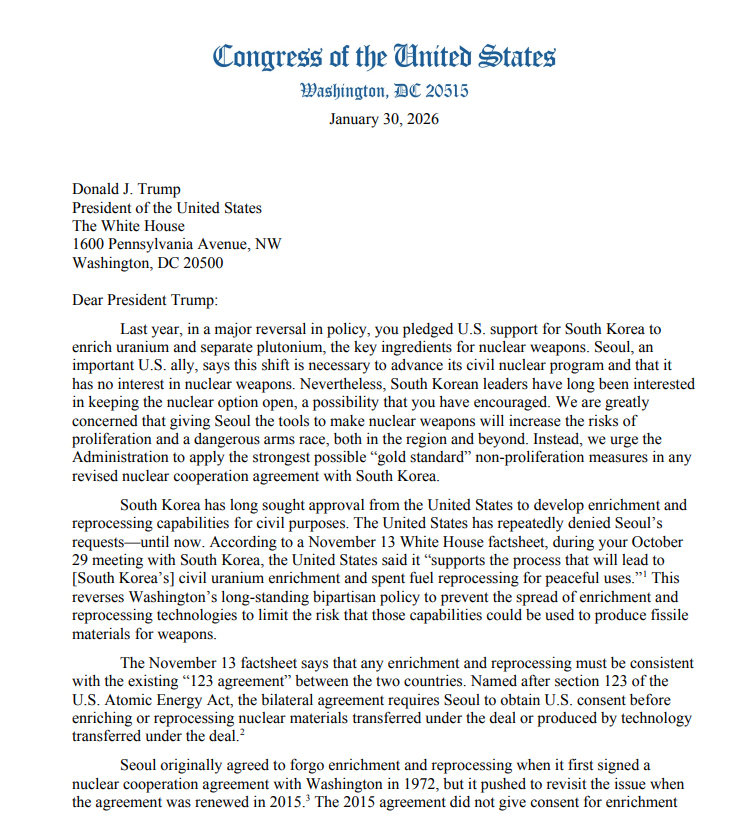 에드워드 마키 상원의원이 트럼프 대통령에게 보낸 서한.  출처  Markey 상원의원 홈페이지