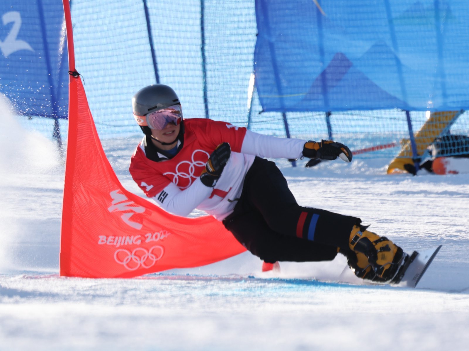 스노보드 이상호의 평행대회전 경기 모습. 뉴스1
