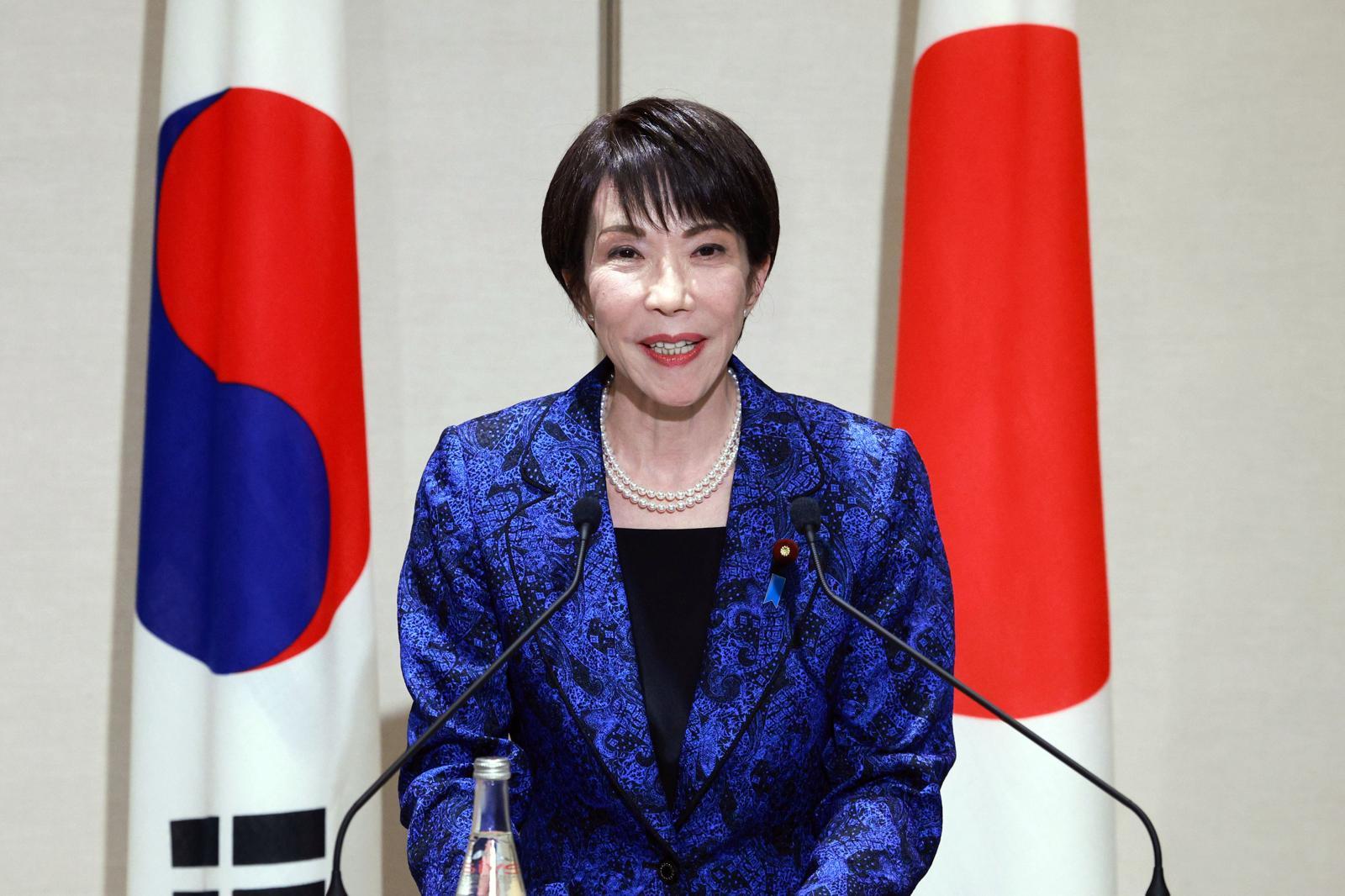 다카이치 사나에 일본 총리가 13일(현지 시간) 나라현 회담장에서 이재명 대통령과 한일 공동언론발표를 하고 있다. 2026.01.13. 나라=뉴시스