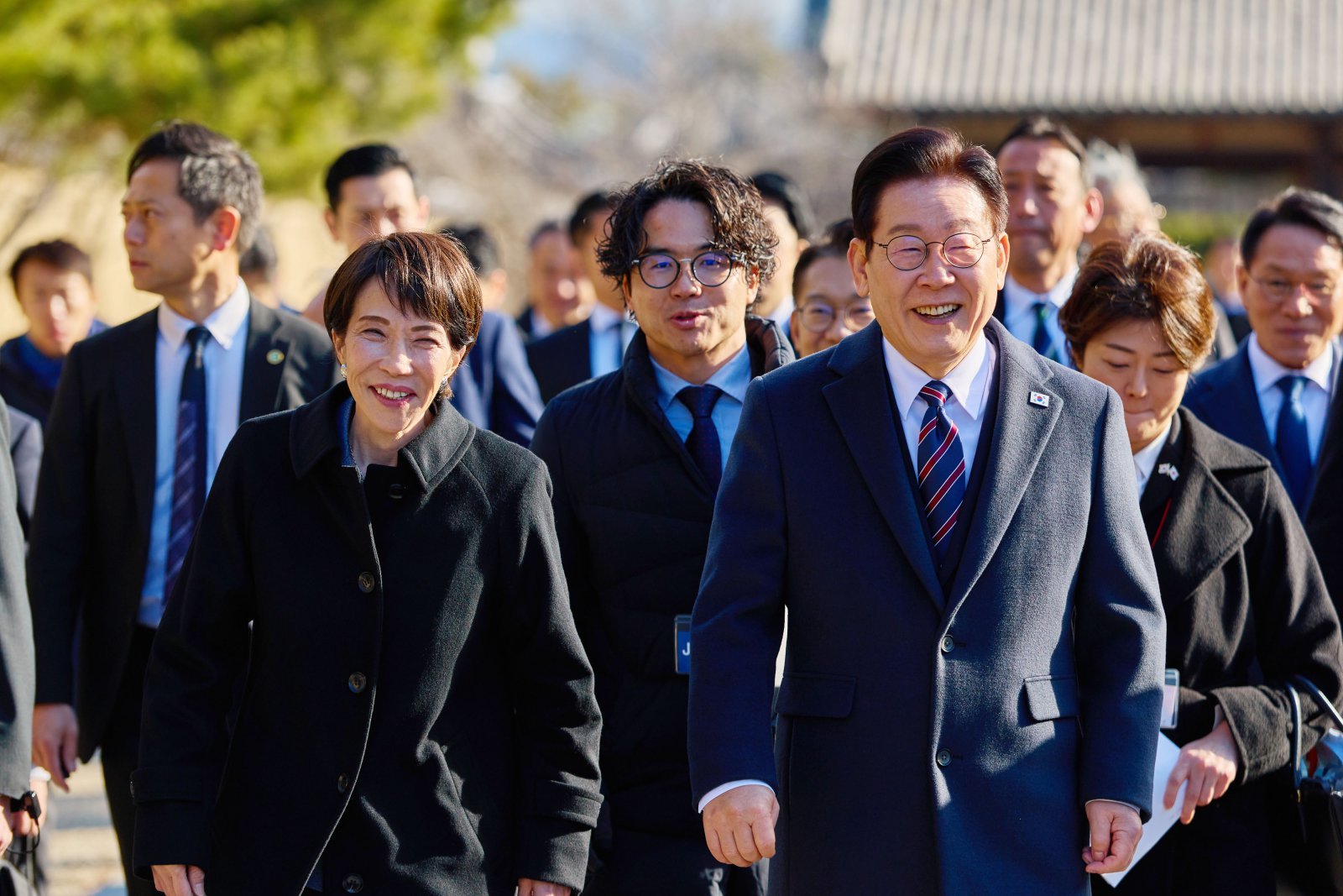 이재명 대통령이 14일(현지 시간) 다카이치 사나에 일본 총리과 함께 나라현의 대표 문화유적지인 호류지를 둘러보고 있다. 2026.01.14. 사진공동취재단