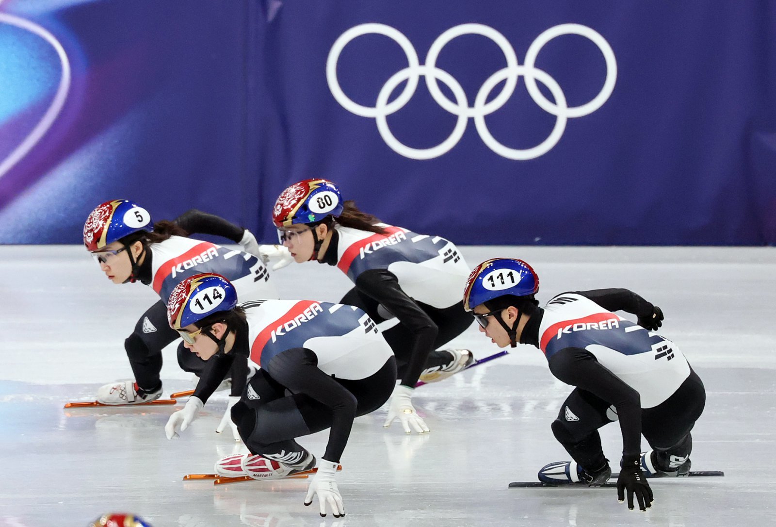 쇼트트랙 대표팀 선수들이 9일(현지시간) 이탈리아 밀라노 아이스 스케이팅 아레나에서 혼성계주 훈련을 하고 있다. 2026.2.9 ⓒ 뉴스1