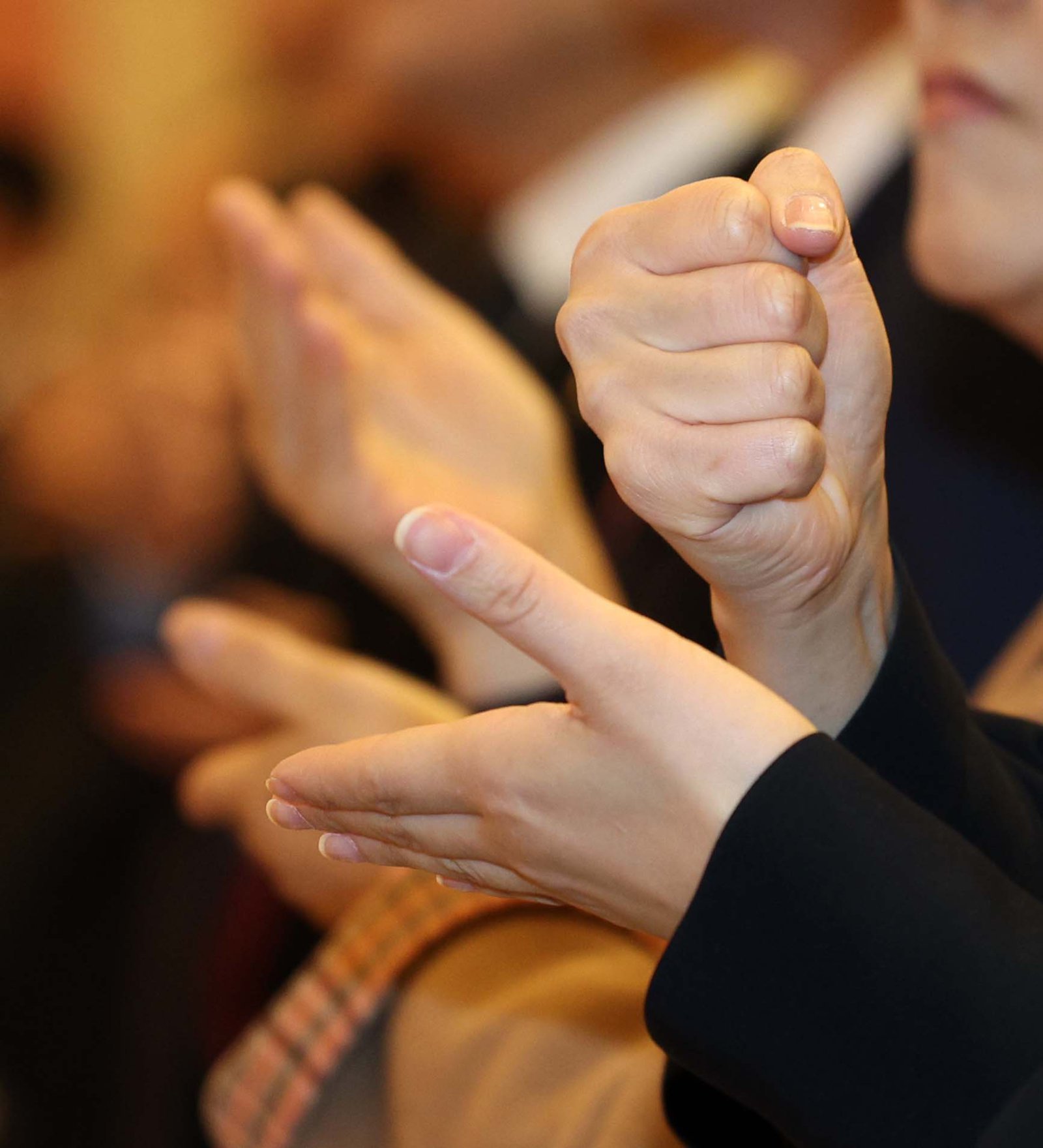 3일 서울 서대문구 스위스 그랜드 호텔에서 열린 제5회 한국수어의 날 기념식에서 참석자들이 수어로 애국가를 제창하고 있다. 2025.02.03 뉴시스