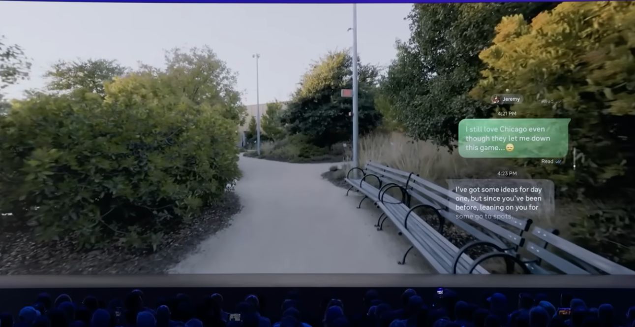 메타가 공개한 스마트글래스 디스플레이 화면. 레이밴-메타 공식 유튜브 영상 갈무리