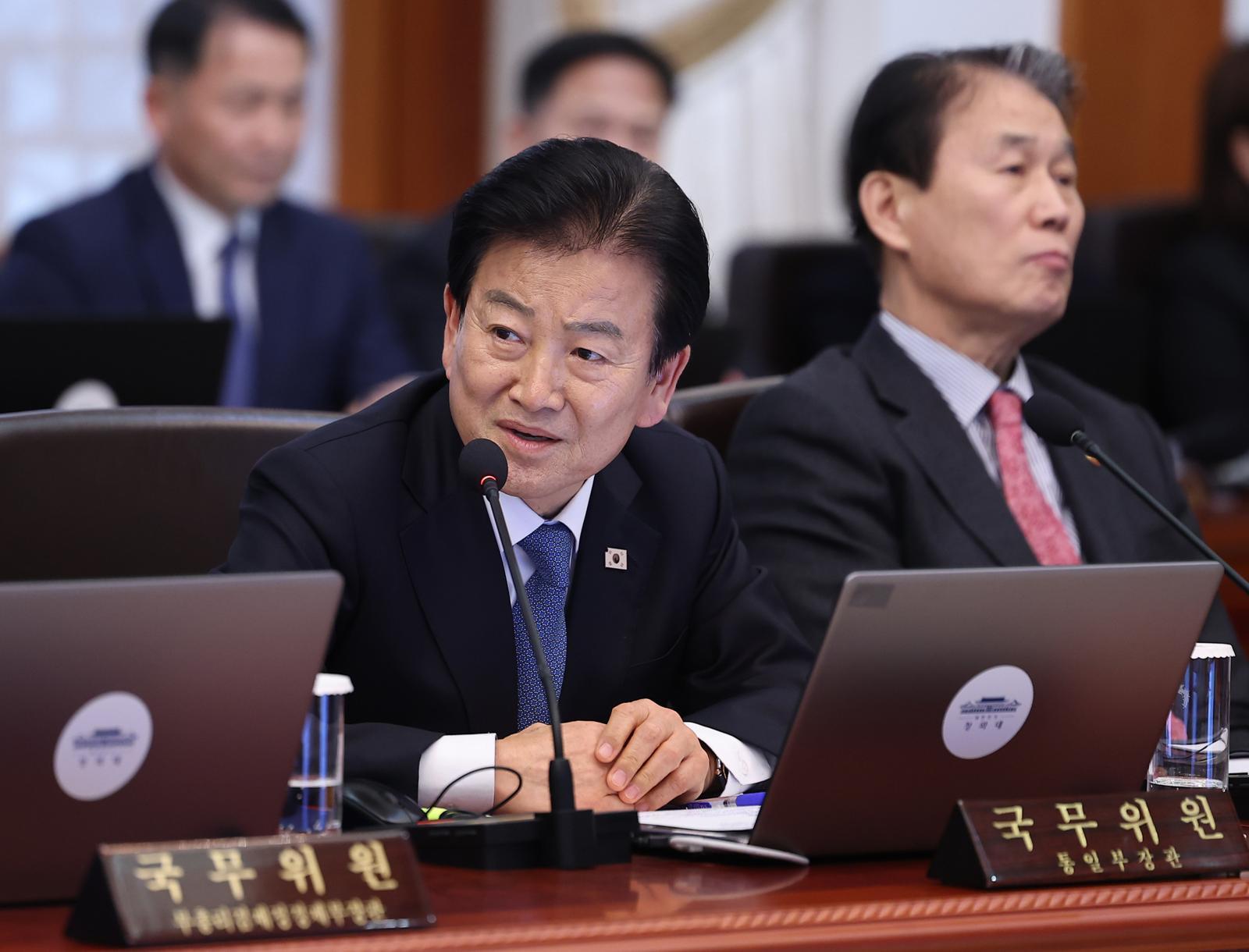 정동영 통일부 장관이 3일 청와대에서 열린 국무회의에서 발언을 하고 있다. (청와대통신사진기자단) 2026.2.3/뉴스1