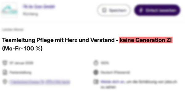 업체 측이 내건 공고의 모습. 공고명에 ‘Z세대는 제외(keine Generation Z)’가 명시돼 있다. jobs.ch 홈페이지 갈무리