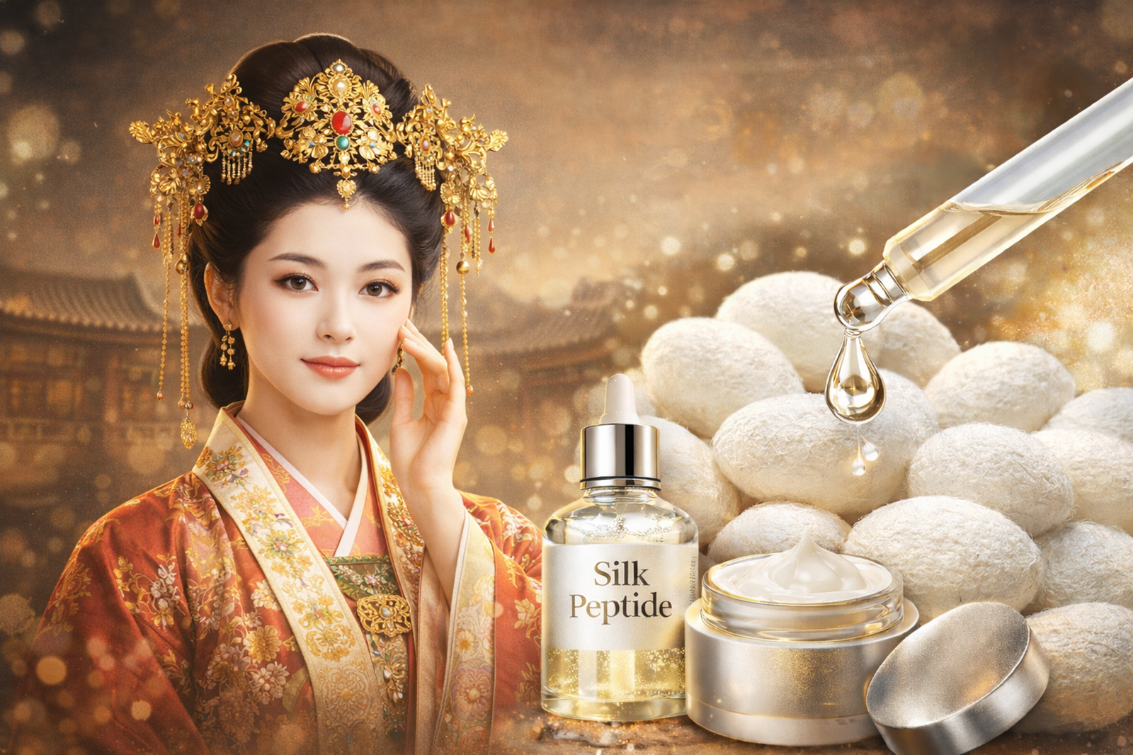 고대 궁중 미용에서 활용되던 실크 단백질이 현대 바이오 기술을 통해 ‘실크 펩타이드’ 화장품 원료로 재탄생하며 글로벌 안티에이징 시장에서 다시 주목받고 있다. 챗GPT AI 생성 이미지