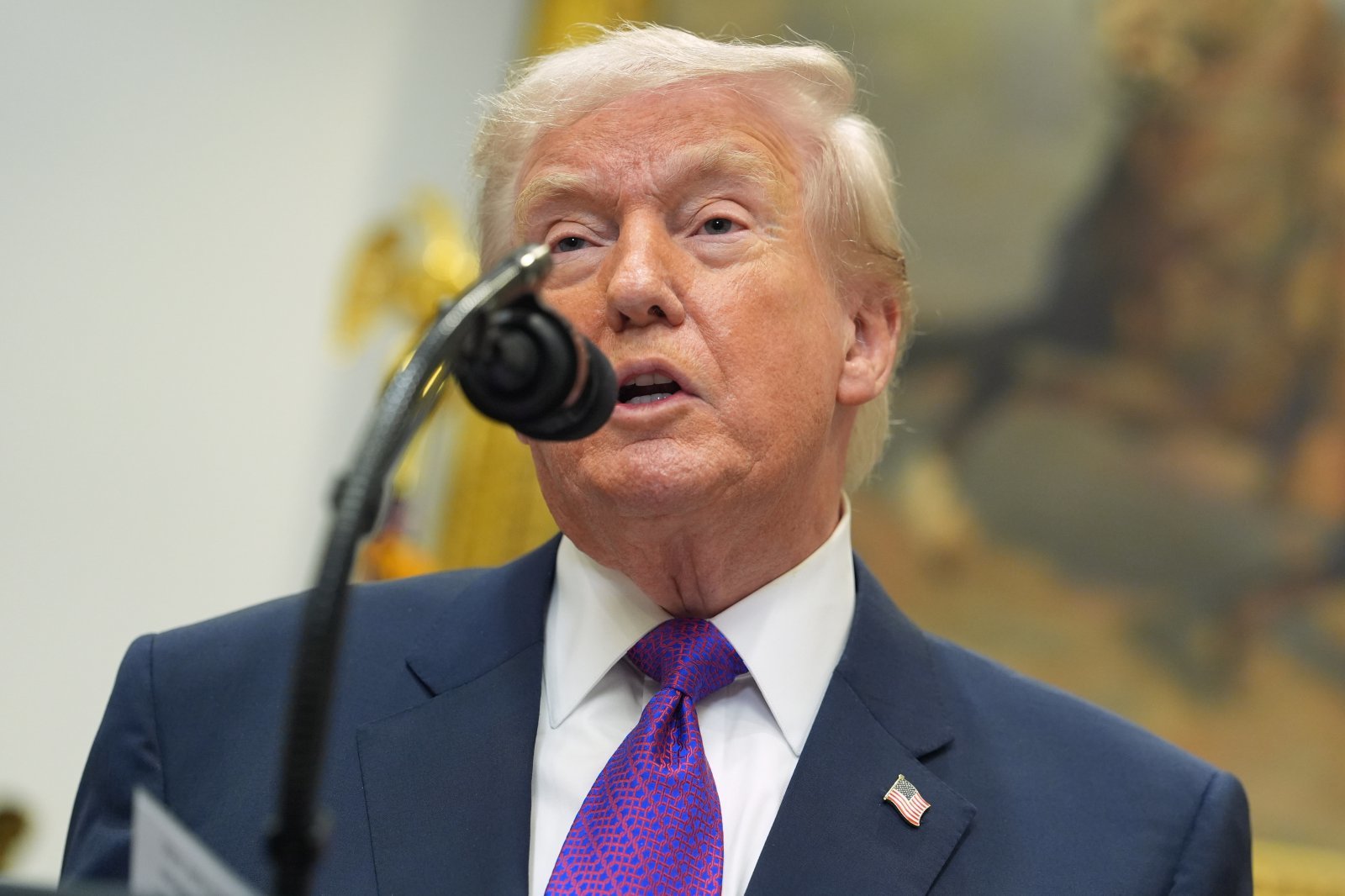 도널드 트럼프 미국 행정부는 이란에 수천 개의 스타링크 단말기를 비밀리에 보냈다고 월스트리트저널(WSJ)이 12일(현지 시간) 보도했다. 사진은 트럼프 대통령이 12일 워싱턴DC 백악관 루스벨트룸에서 연설하는 모습. 2026.02.13.[워싱턴=AP/뉴시스]