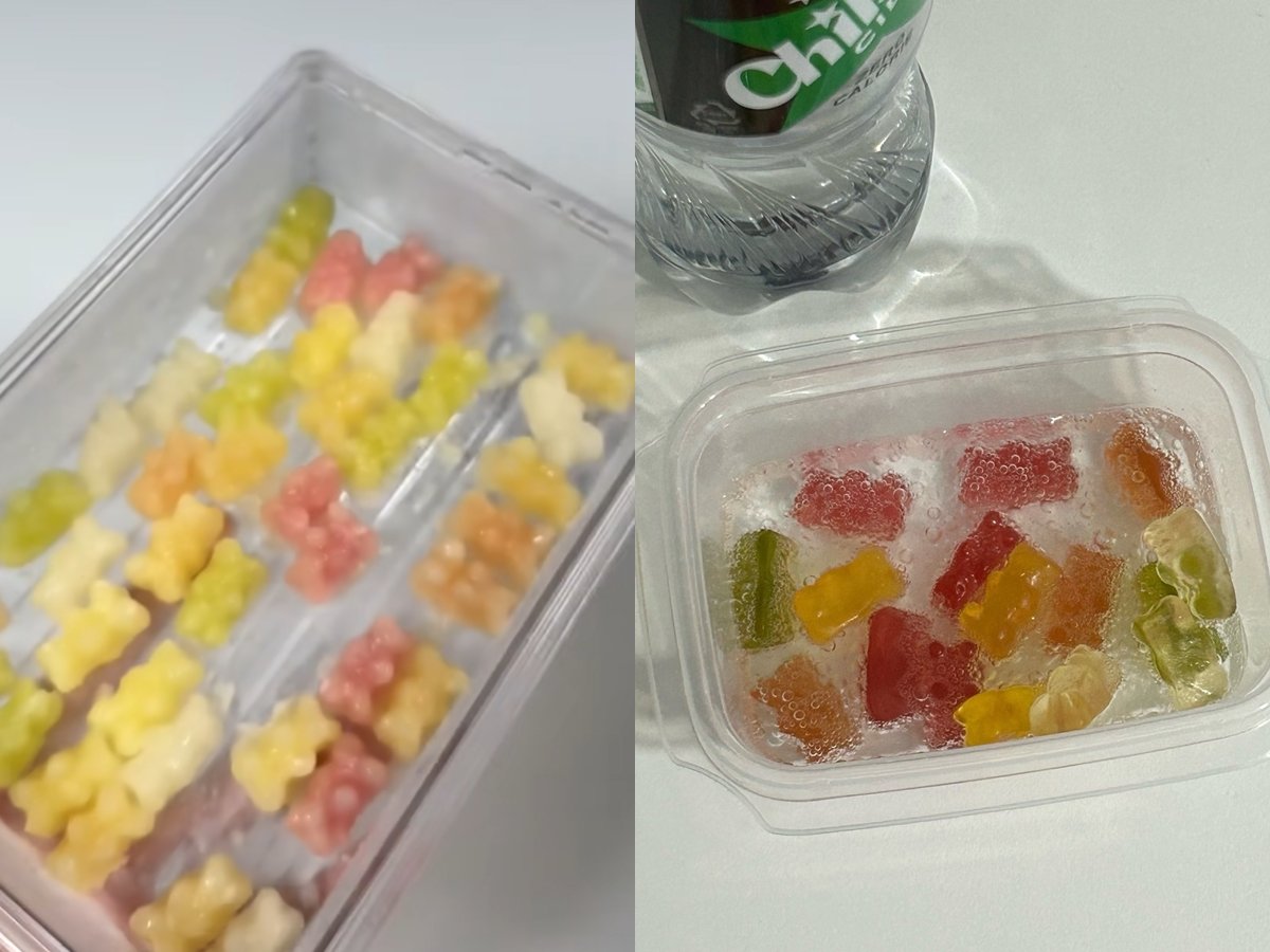 얼려먹는 젤리를 사이다에 불리거나 함께 얼리는 등 다양한 레시피를 활용해 먹는 소비자들. 유튜브 @이상한 과자가게, 엑스 @oiueory