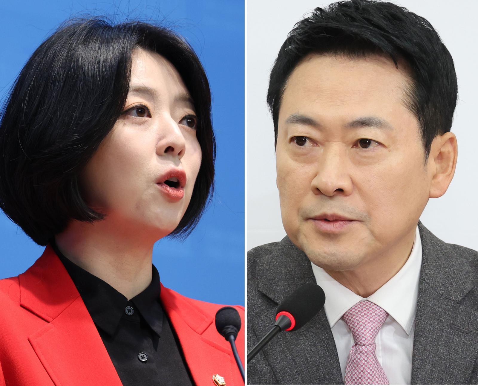 국민의힘 배현진 의원(왼쪽)과 국민의힘 장동혁 대표. 뉴시스