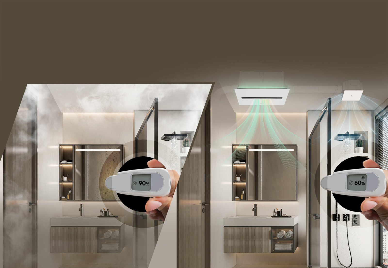 LG 퓨리케어 바스에어시스템의 습도 감지 기능. 온습도를 분석해 상황에 맞는 운전을 실행한다.