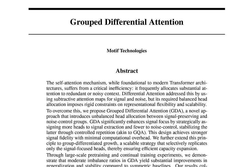 모티프테크놀로지스가 발표한 그룹별 차등 어텐션 관련 논문, 파운데이션 모델을 보다 효율적으로 동작하게끔 하는 기반 기술을 담고 있다 / 출처=모티프테크놀로지스