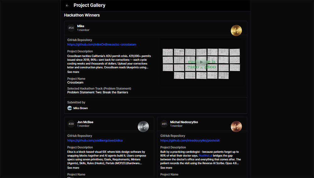 클로드 오퍼스 4.6 해커톤 결선 진출자 8명 중 개발자가 한 명이라는 점은 개발 업계 전반에 시사점을 남길 것이다. 물론 심사 비중 자체가 비개발 직군의 결과물에 편향되었을 가능성도 없진 않다 / 출처=세레브랄 밸리