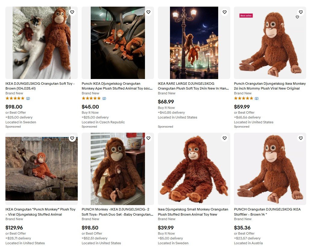 중고 거래 플랫폼에 잇따라 올라온 이케아 오랑우탄 인형. 사진=ebay 사이트 갈무리