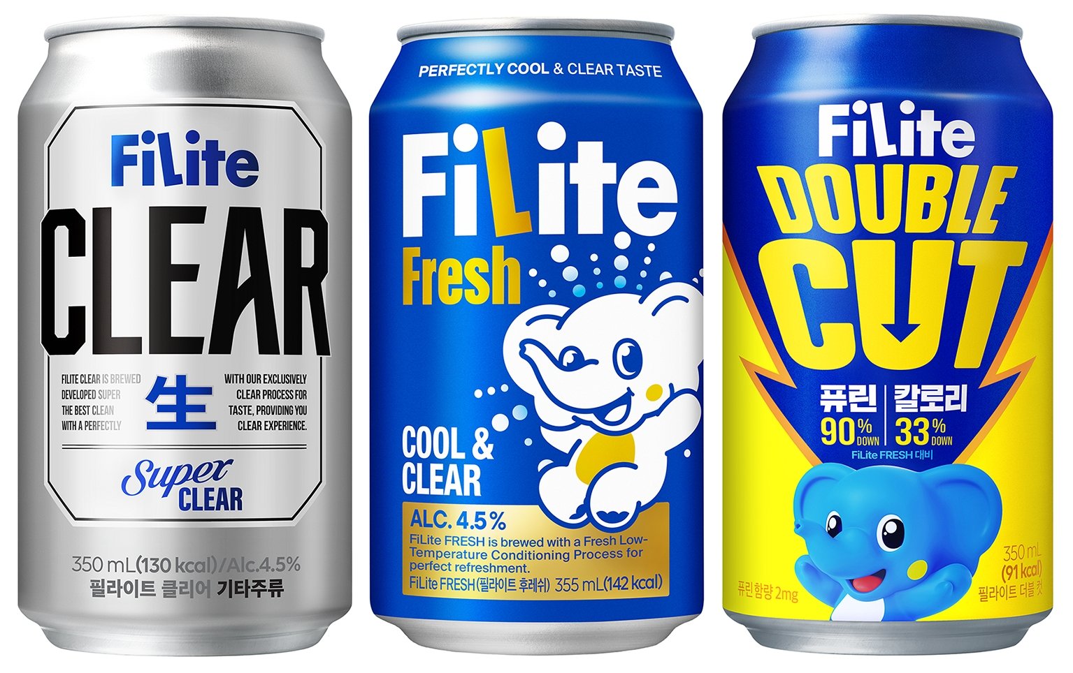 필라이트 클리어, 후레쉬, 더블컷 제품 이미지. 하이트진로 제공