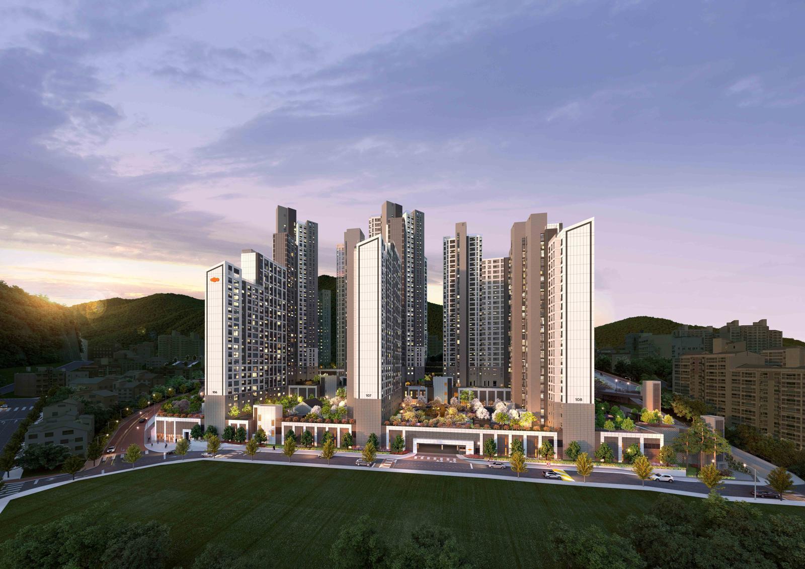 ‘e편한세상 센텀 하이베뉴’ 단지 투시도. DL이앤씨 제공