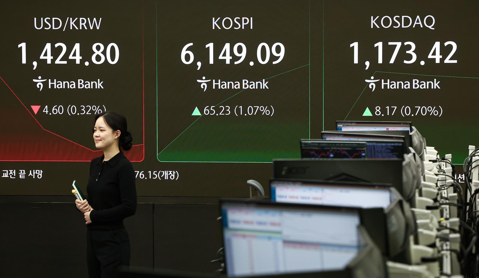 26일 서울 중구 하나은행 딜링룸 전광판에 코스피 등 시황이 표시되고 있다. 2026.2.26 뉴스1