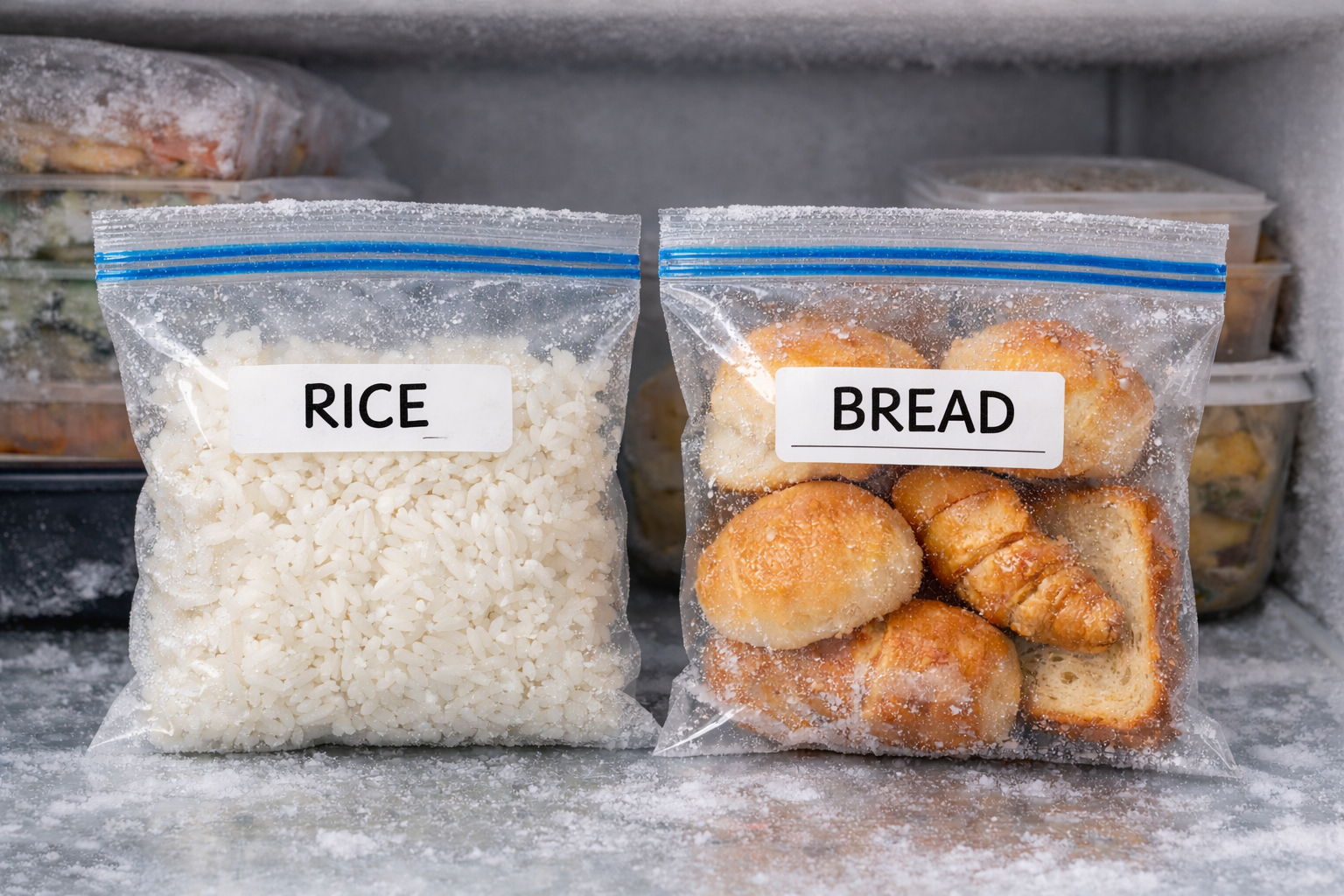 밥과 빵을 냉동 보관 후 데워 먹으면 저항성 전분 성분이 증가해 체중 관리에 도움이 될 수 있다.AI 생성 이미지.