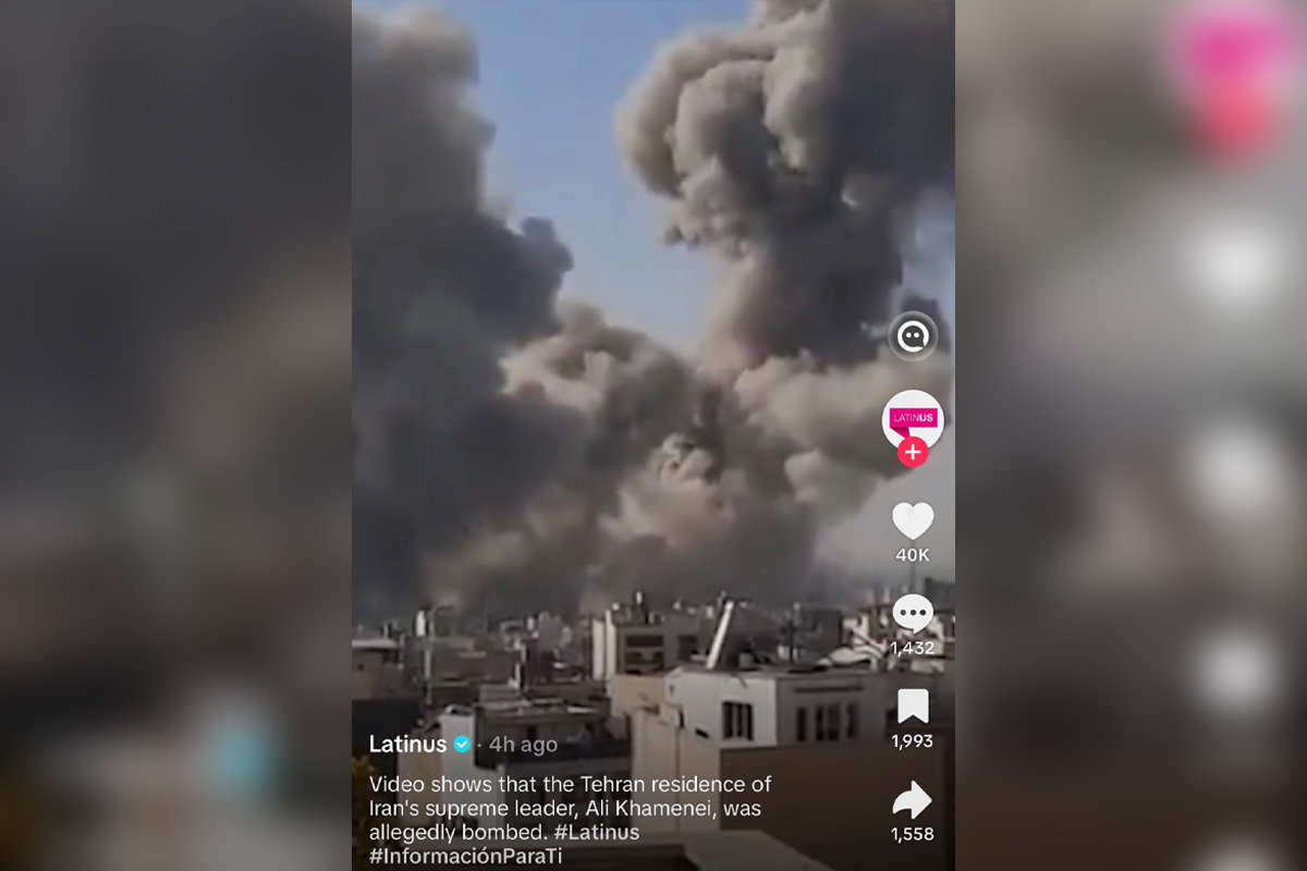 이란의 수도 테헤란의 한 건물 옥상에서 시민이 찍어 틱톡에 공유한 공습 장면. 자료=틱톡 캡처