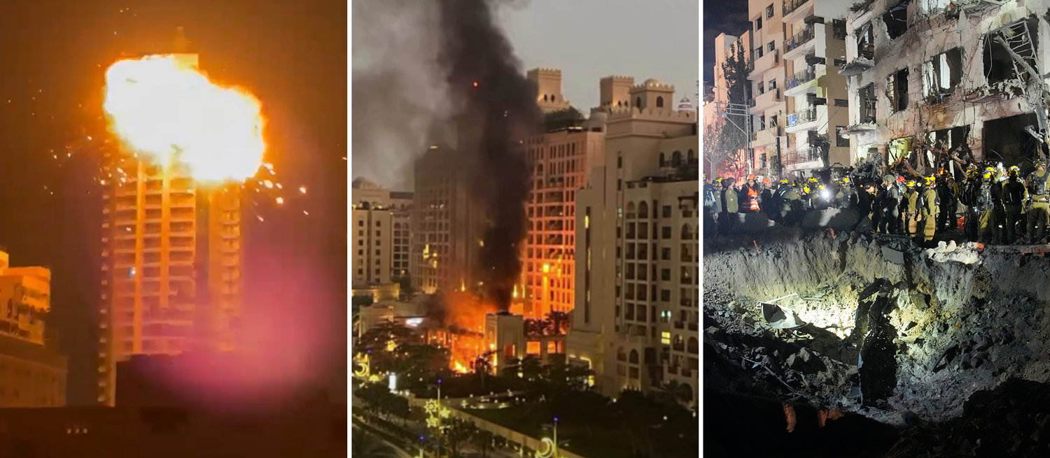 이란, 바레인-두바이-이스라엘에 보복공격 지난달 28일 미국과 이스라엘이 이란을 공습하자 이란 또한 중동 내 친(親)미국 국가, 미군 기지 등을 보복 공격했다. 이란 무인기가 바레인의 한 고층 빌딩을 공격해 거대한 화염이 발생한 모습(왼쪽 사진). 이란의 미사일 파편이 떨어진 아랍에미리트(UAE) 두바이의 페어몬트호텔(가운데 사진). 이란의 미사일 잔해로 건물 인근에 거대한 구멍이 파인 이스라엘 텔아비브의 1일 모습. 사진 출처 ‘X’·텔아비브=AP 뉴시스