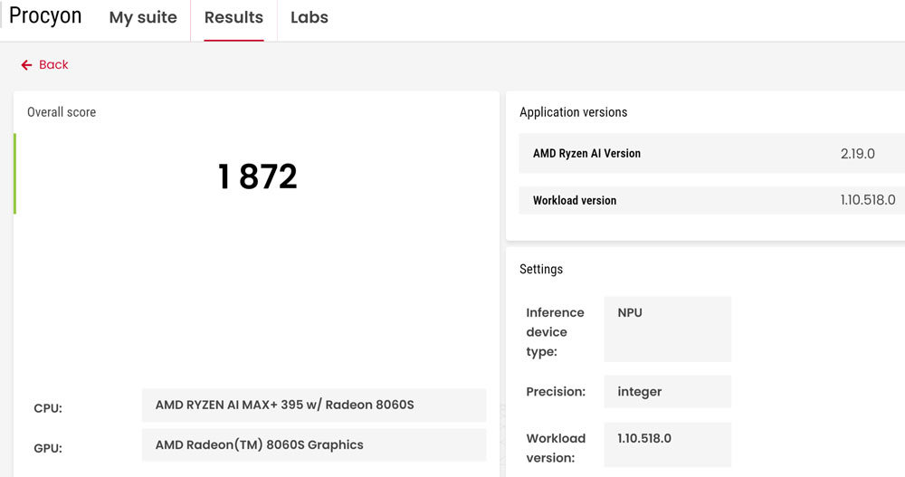 프로키온(Procyon) AI 컴퓨터 비전 벤치마크 결과 / 출처=IT동아