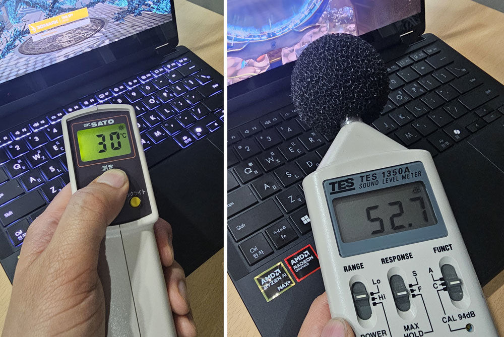 벤치마크 도중에도 발열이나 소음 수준은 무난한 수준이었다 / 출처=IT동아