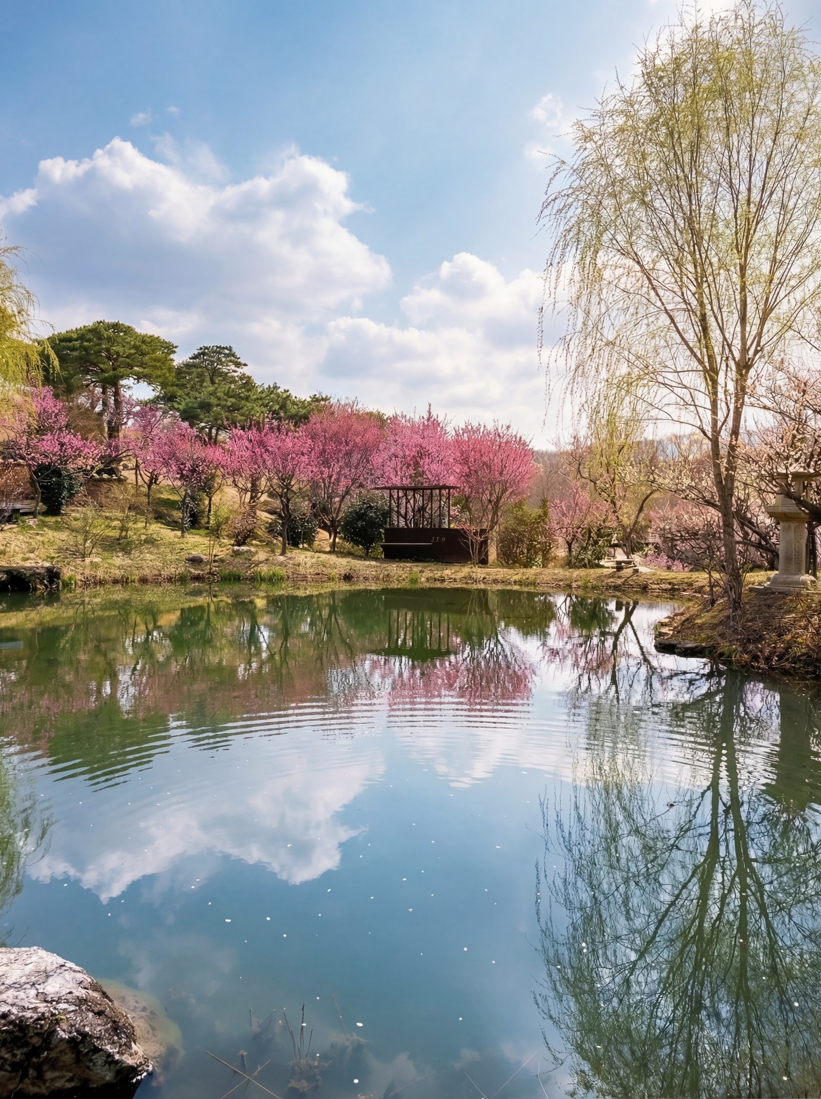 대구 군위군 부계면 사유원 내 한국식 정원 ‘유원’에 홍매화가 활짝 핀 풍경. 사유원 제공